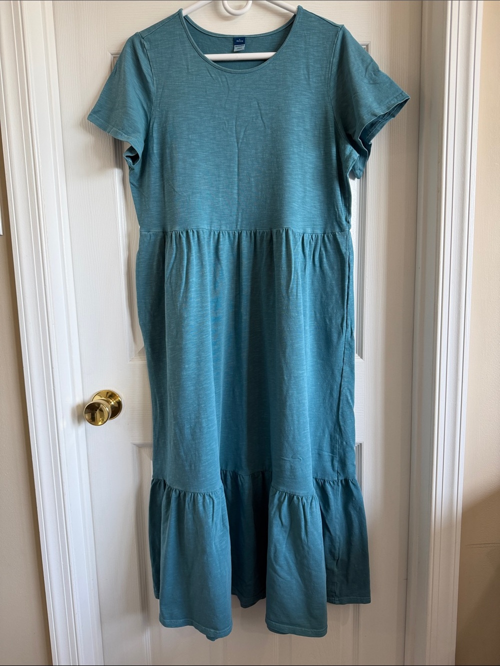 Old Navy Teal Short-Sleeve Tiered Maxi Dress